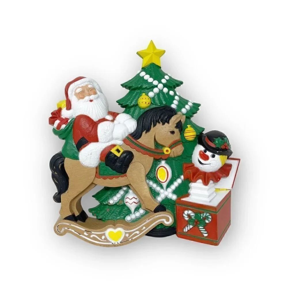 Vintage Burwood Wall Hanging Christmas Tree Santa Claus Rocking Horse MCM